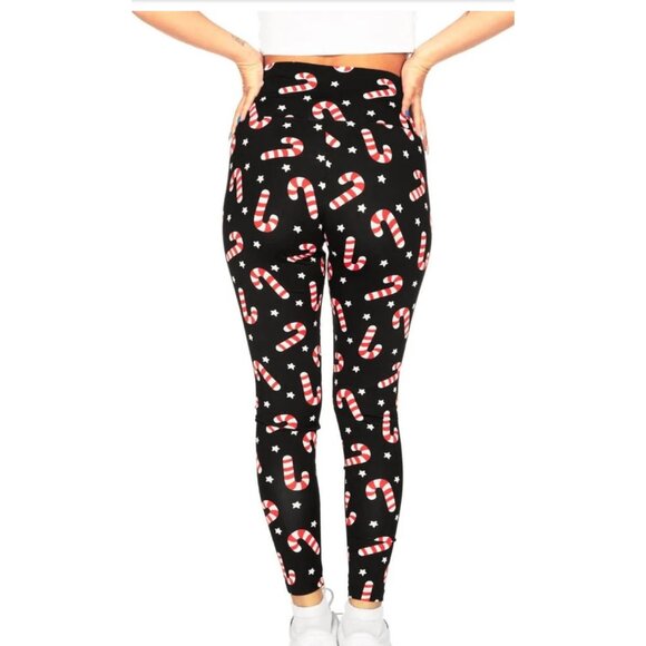 Tipsy Elves CANDY CANE STARS HIGH WAISTED LEGGINGS Black Red White Size Large - Picture 2 of 6